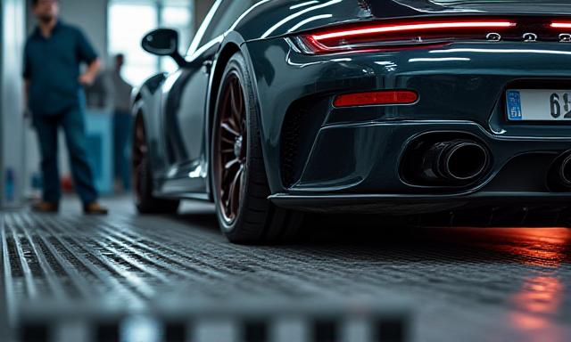 Car wheels spinning on dynometer rollers